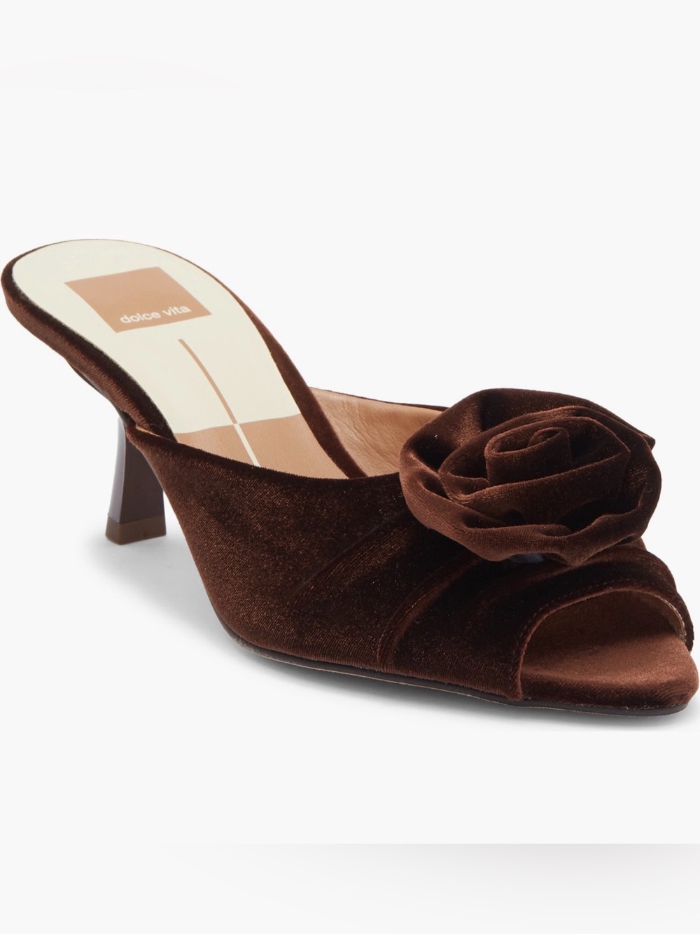 Dolce Vita Cloris Rosette Brown Velvet Rose-Embellished Mule